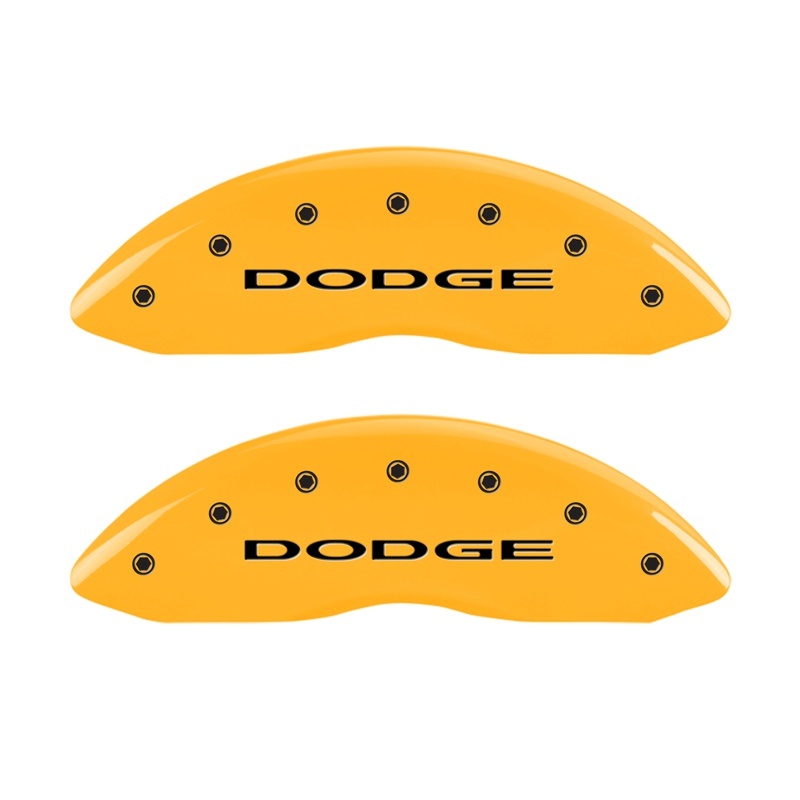 MGP Front set 2 Caliper Covers Engraved Front With out stripes/Dodge Yellow finish black ch thumbnail 4