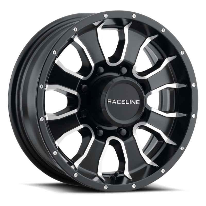 Raceline 860M Mamba 16x6in / 8x165.1 BP / 0mm Offset / 4.90mm Bore - Black & Machined Wheel thumbnail 5