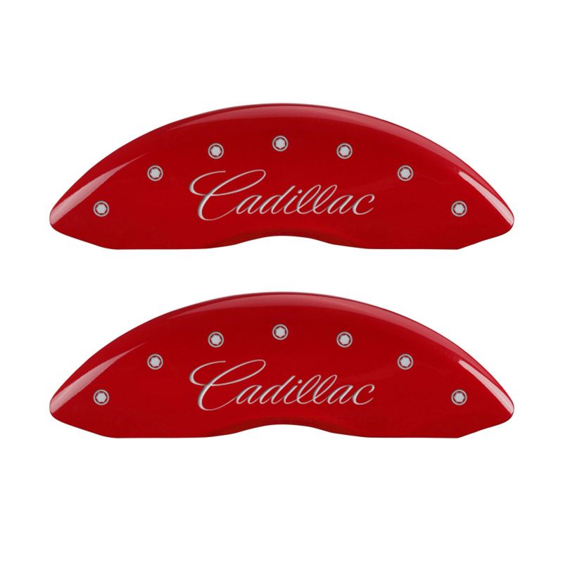 MGP 4 Caliper Covers Engraved Front Cursive/Cadillac Engraved Rear CTS Red finish silver ch thumbnail 4