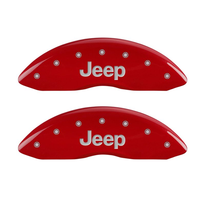 MGP 4 Caliper Covers Engraved Front JEEP Engraved Rear JEEP Grill logo Red finish silver ch thumbnail 7