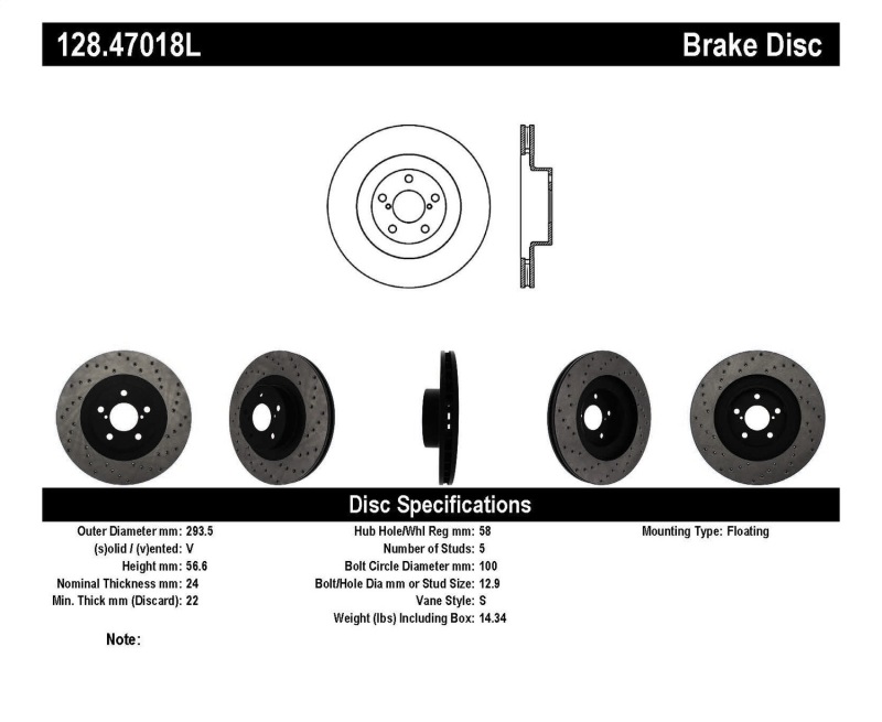 StopTech 02-10 WRX Drilled Left Front Rotor thumbnail 3