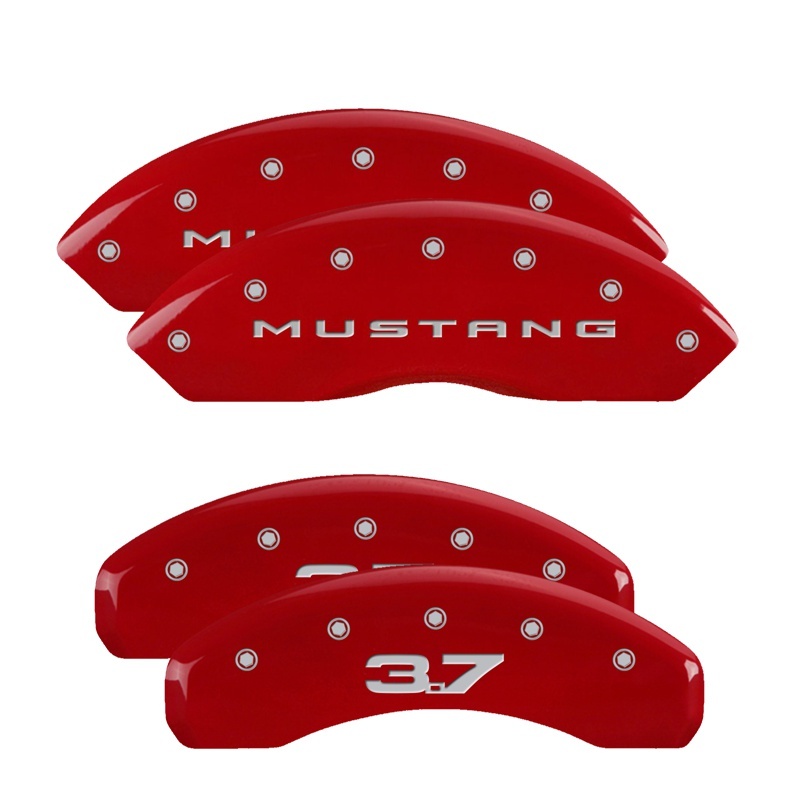 MGP 4 Caliper Covers Engraved Front 2015/Mustang Engraved Rear 2015/37 Red finish silver ch thumbnail 2
