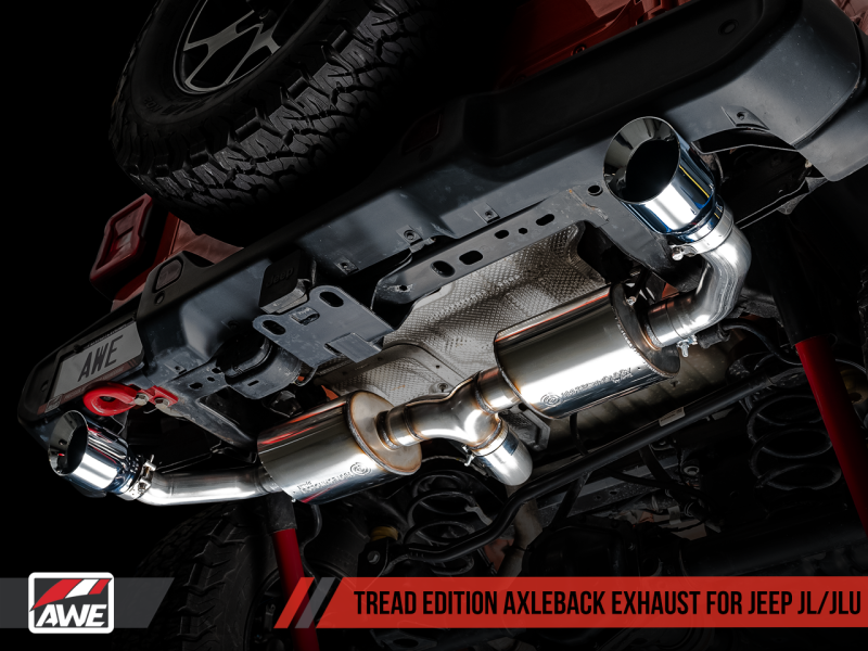AWE Tuning 2018+ Jeep Wrangler JL/JLU Tread Edition Axle-Back Dual Exhaust - Chrome Silver Tips thumbnail 6
