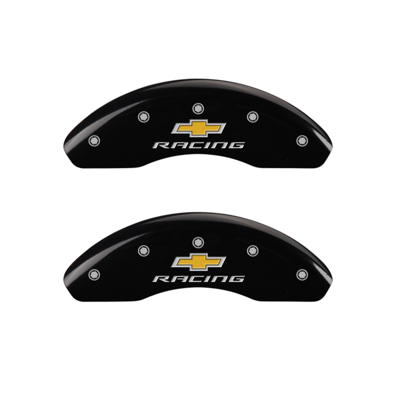 MGP 4 Caliper Covers Engraved F & R Chevy Racing Black Finish Silver Char 2019 Chevrolet Bolt EV thumbnail 2