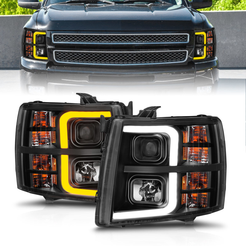 ANZO 2007-2013 Chevrolet Silverado 1500 Projector w/ Light Bar Black Housing w/ Sequential thumbnail 7