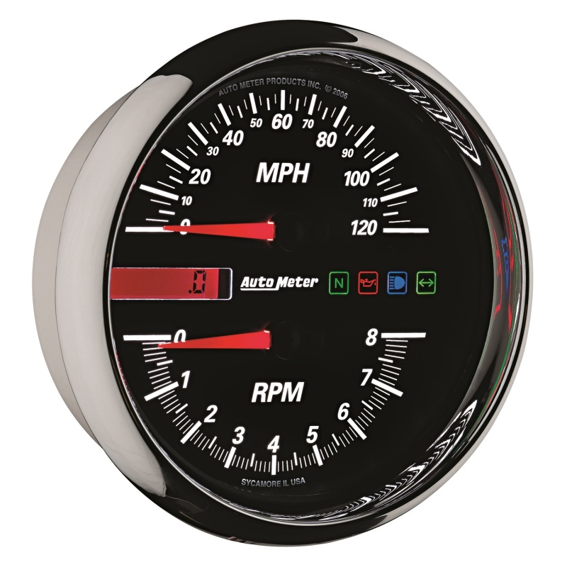 Autometer Pro-Cycle Gauge Tach/Speedo 4 1/2in 8K Rpm/120 Mph Black thumbnail 9