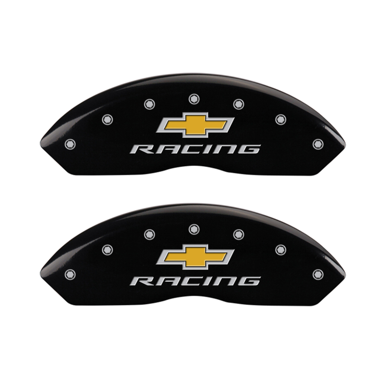 MGP 4 Caliper Covers Engraved Front & Rear Chevy racing Black finish silver ch thumbnail 4