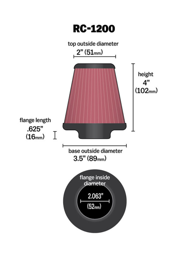 K&N Universal Chrome Filter 2.063in Flange ID x 3.5in Base OD x 2in Top OD x 4in H thumbnail 9