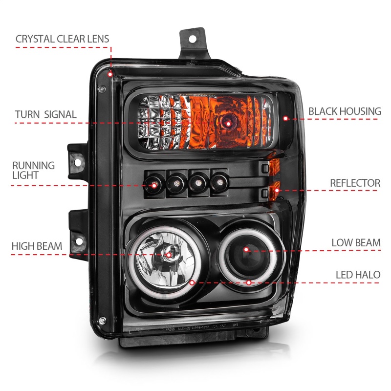 ANZO 2008-2010 Ford F-250 Projector Headlights w/ Halo Black (CCFL) thumbnail 9