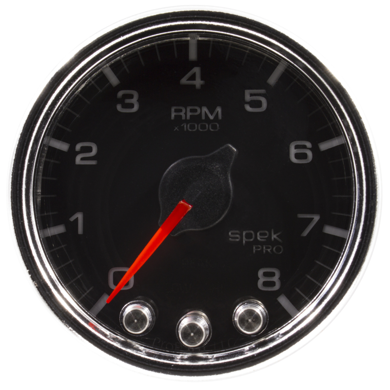 Autometer Spek-Pro Gauge Tach 2 1/16in 8K Rpm W/ Shift Light & Peak Mem Blk/Chrm thumbnail 7