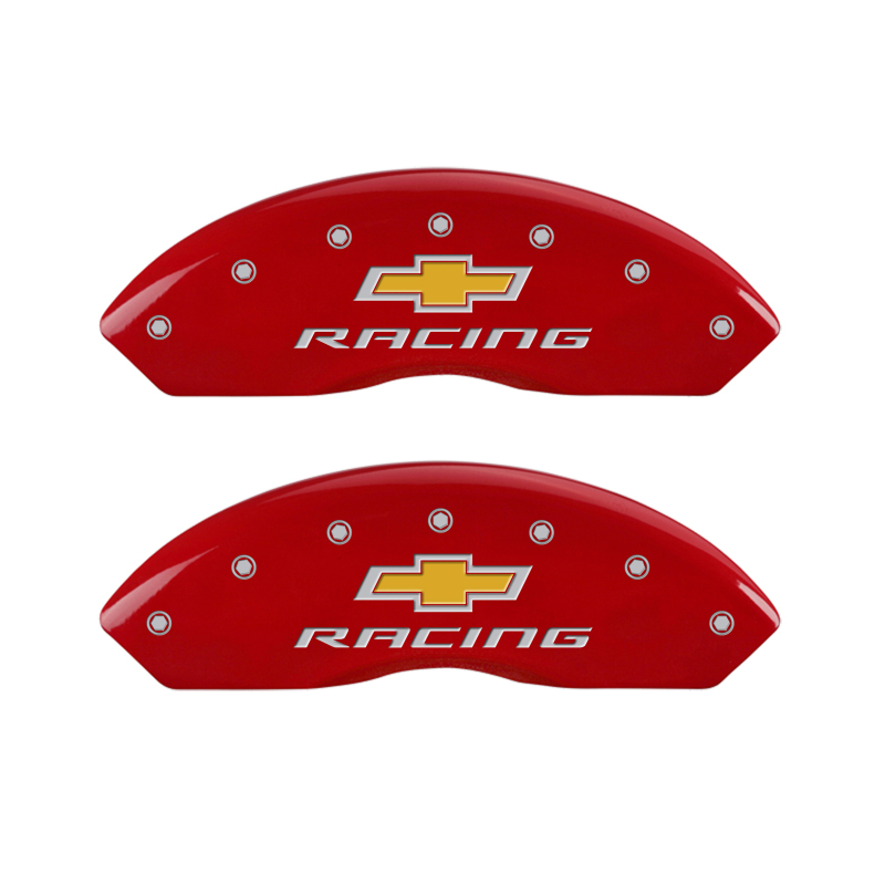 MGP 4 Caliper Covers Engraved Front & Rear Chevy racing Red finish silver ch thumbnail 2