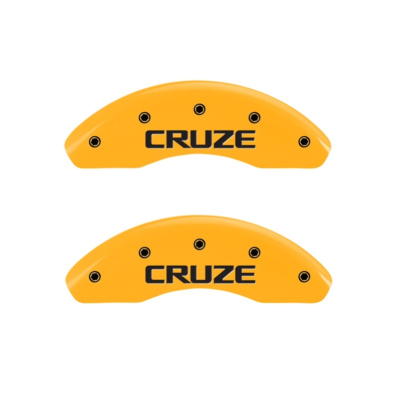 MGP Front set 2 Caliper Covers Engraved Front Cruze Yellow finish black ch thumbnail 4