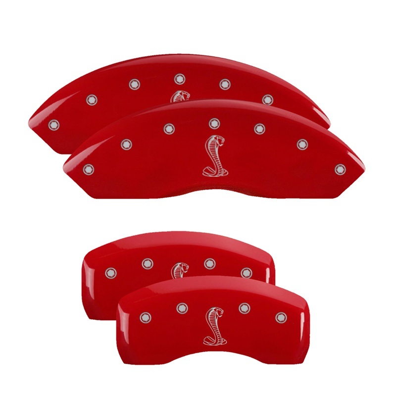 MGP 4 Caliper Covers Engraved Front Mustang Engraved Rear S197/GT Red finish silver ch thumbnail 7