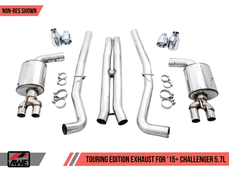 AWE Tuning 2017+ Challenger 5.7L Touring Edition Exhaust - Non-Resonated - Chrome Silver Quad Tips thumbnail 7
