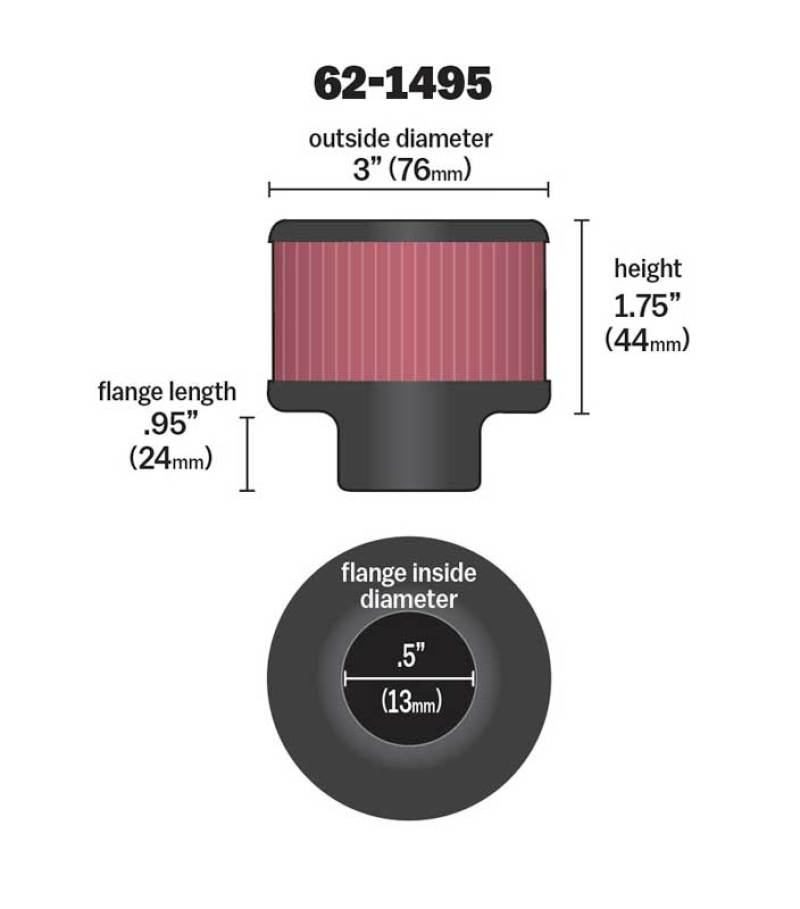 K&N .5in Flange ID x 3in OD x 3.25in H Rubber Base Crankcase Vent Filter thumbnail 8
