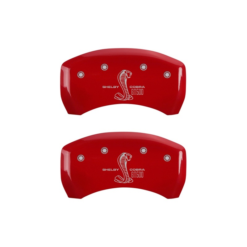 MGP Rear set 2 Caliper Covers Engraved Rear GT500 Shelby & Cobra Red finish silver ch thumbnail 3