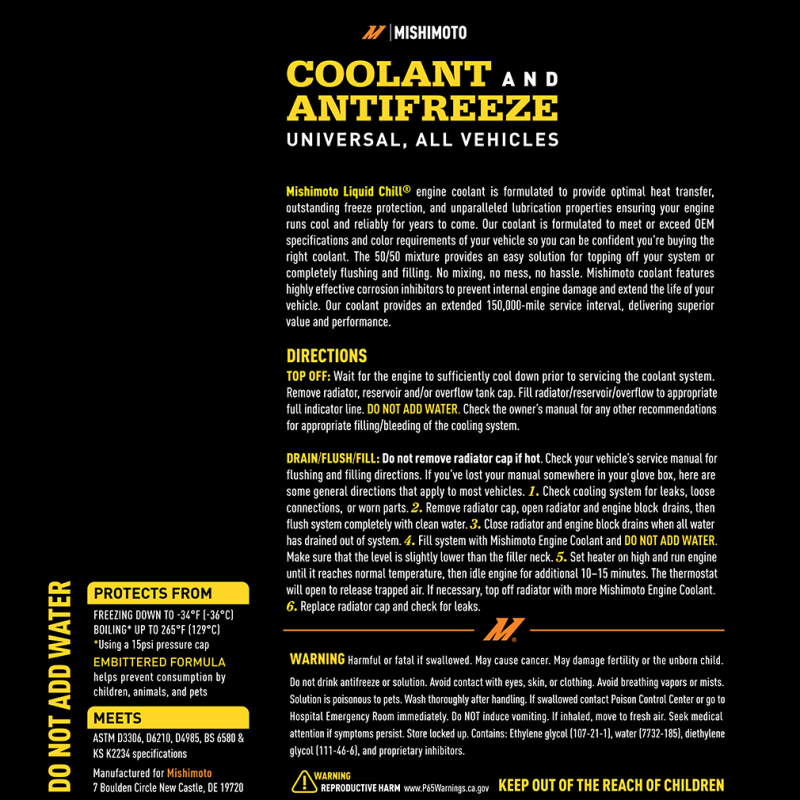 Mishimoto Liquid Chill EG Coolant, Universal, Yellow
