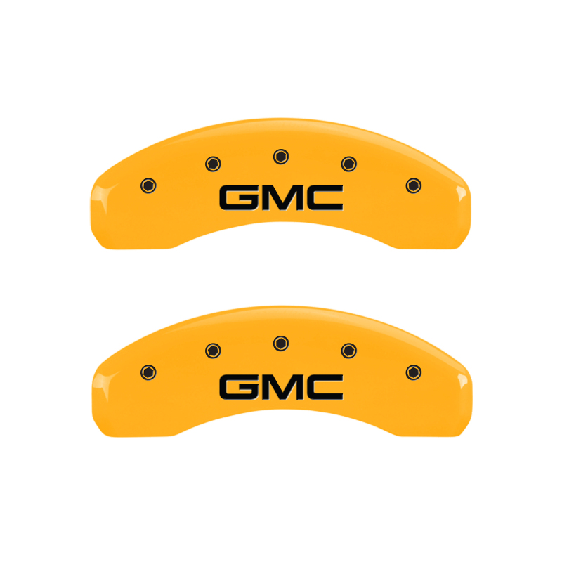 MGP 4 Caliper Covers Engraved Front & Rear GMC Yellow finish black ch thumbnail 9
