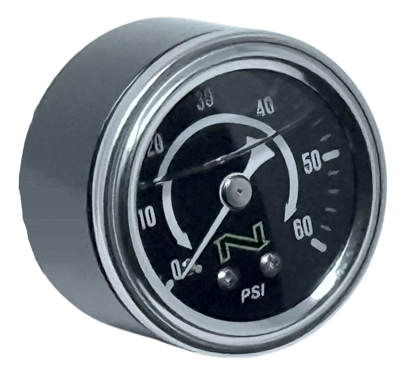 NAMZ NOS Black Oil Pressure Gauge W/Chrome Cup/Liquid Filled 60-PSI Gauge W/Male 1/8in Pipe-Thread