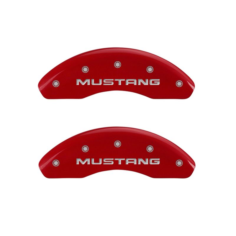 MGP 4 Caliper Covers Engraved Front Mustang Engraved Rear Pony Red finish silver ch thumbnail 2