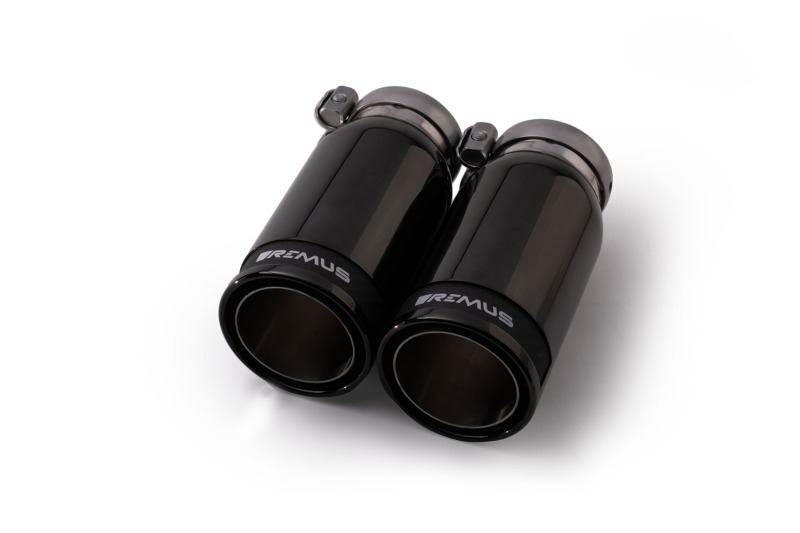 Remus Stainless Steel 84mm Straight Black Chrome w/Carbon Insert Tail Pipe Set (Pair) (4x rms0006 83CBR)