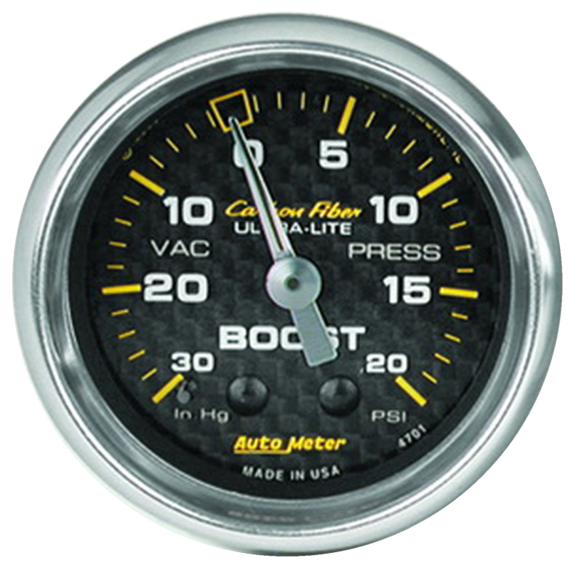 Autometer Carbon Fiber 52mm 20 PSI Mechanical Boost Gauge thumbnail 4