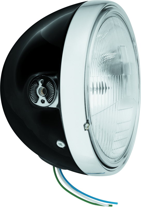 BikeMaster Side Mount Headlights 152455 Headlight, Round, H4, Clear Patterned Lens, Black Steel Housing, 7 in. Diameter, Universal, Each thumbnail 5