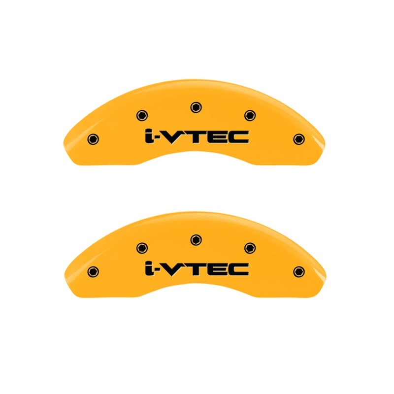 MGP Front set 2 Caliper Covers Engraved Front i-Vtec Yellow finish black ch thumbnail 3
