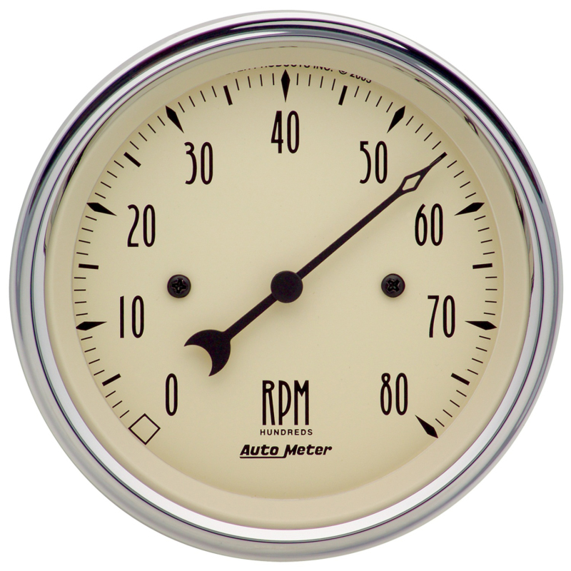 Autometer 3-3/8in. Antique Beige 8K RPM In-Dash Tachometer Gauge thumbnail 4