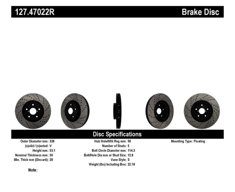 StopTech 05-10 Subaru Impreza WRX/STi Slotted & Drilled Right Front Rotor thumbnail 3