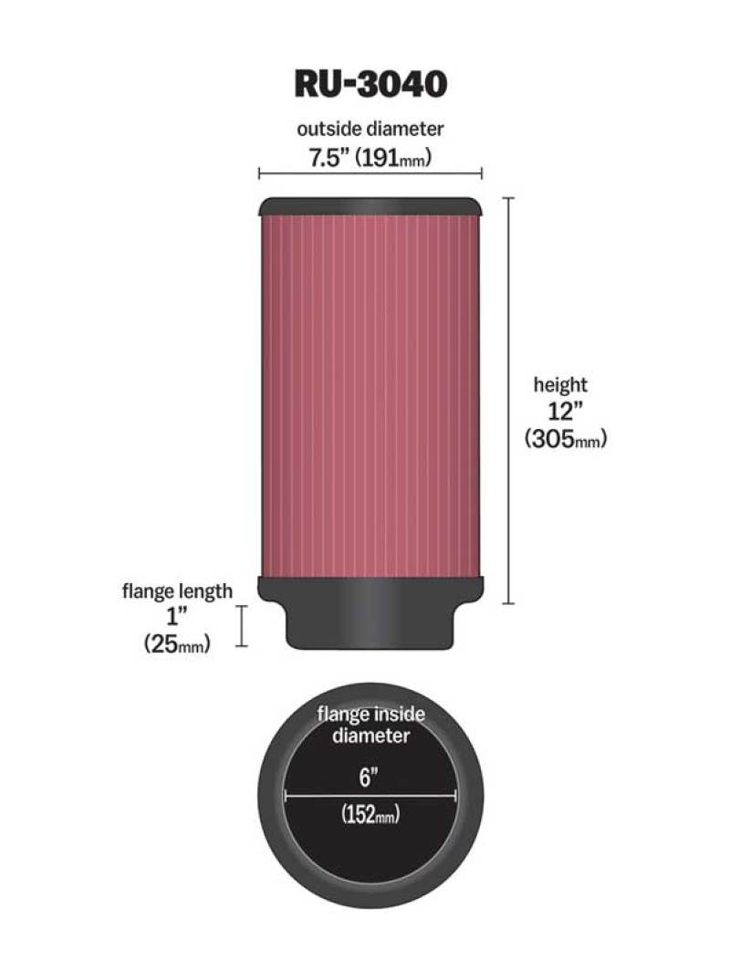 K&N Universal Rubber Filter 6in ID 7.5in OD 12in H thumbnail 4
