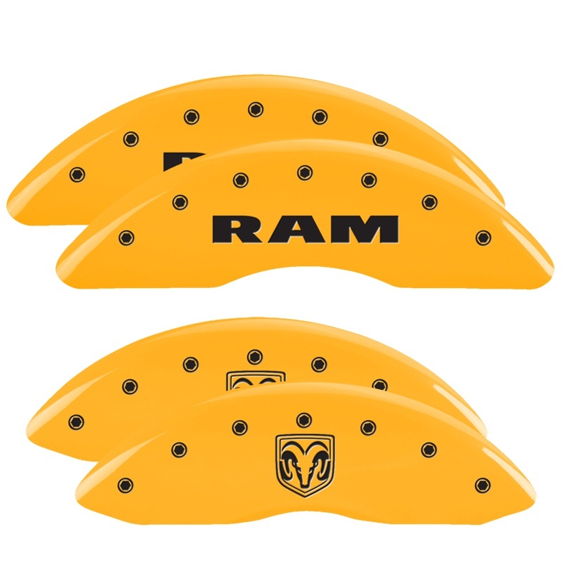 MGP 4 Caliper Covers Engraved Front RAM Engraved Rear RAMHEAD Yellow finish black ch thumbnail 7