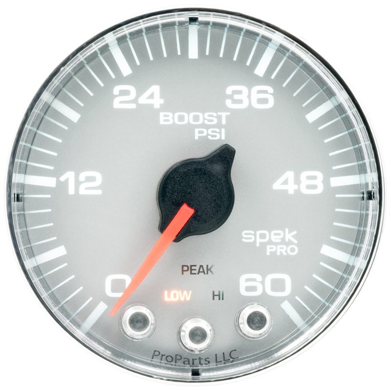 Autometer Spek-Pro Gauge Boost 2 1/16in 60psi Stepper Motor W/Peak & Warn Slvr/Chrm thumbnail 4