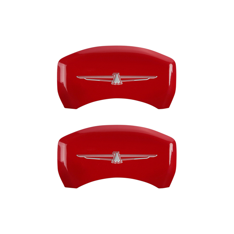 MGP 4 Caliper Covers Engrvd Front No bolts/Tbird Engrvd Rear/Tbird Emblem Red fnsh slvr ch thumbnail 3