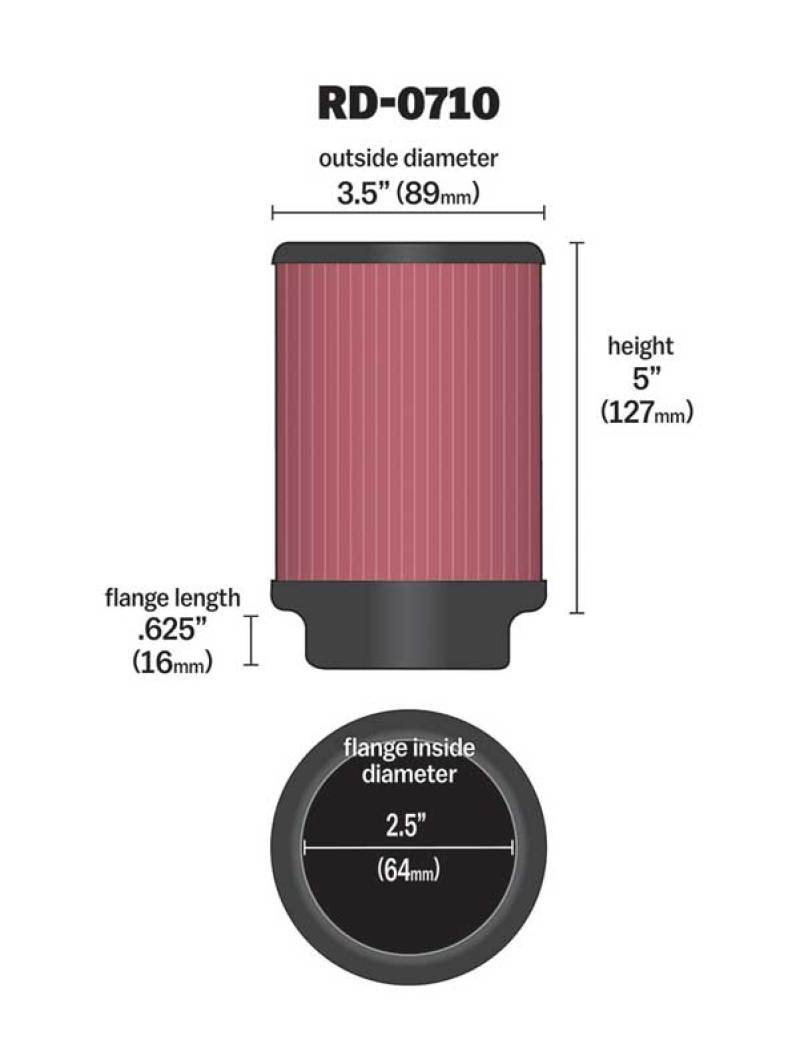 K&N Universal Rubber Filter 2.5in Flange ID x 3.5in OD x 5in Height thumbnail 9