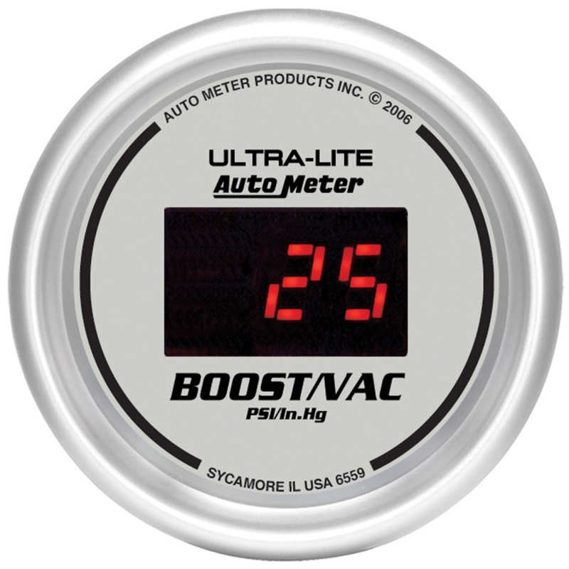Autometer Ultra-Lite 2-1/16in 30INHG-30PSI Digital Silver Dial Vacuum/Boost Gauge w/ Red Led thumbnail 4