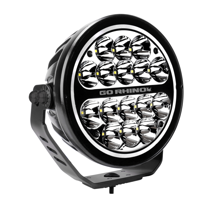 Go Rhino Xplor Blackout Series Round LED Driving Light w/DRL (Surface/Threaded Stud Mnt) 7in. - Blk thumbnail 5