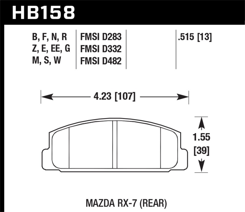 Hawk 86-95 Mazda RX-7 HP+ Street Rear Brake Pads thumbnail 5