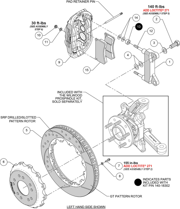 Wilwood kit front XRS6R wwe C10 alum pro spindle 13.06 rotor GT red