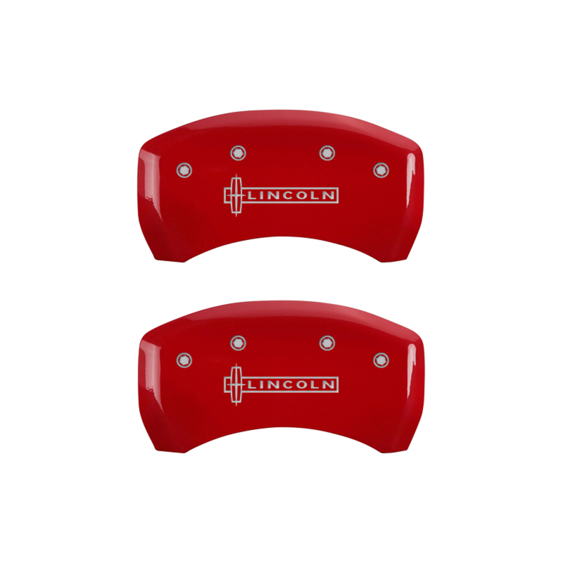 MGP 4 Caliper Covers Engraved Front & Rear Lincoln Red finish silver ch thumbnail 8