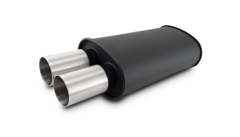 Vibrant Streetpower Flat Blk Muffler 9x5x15in Body 2.5in Inlet ID 3in Tip OD w/Dual Straight Tips thumbnail 2