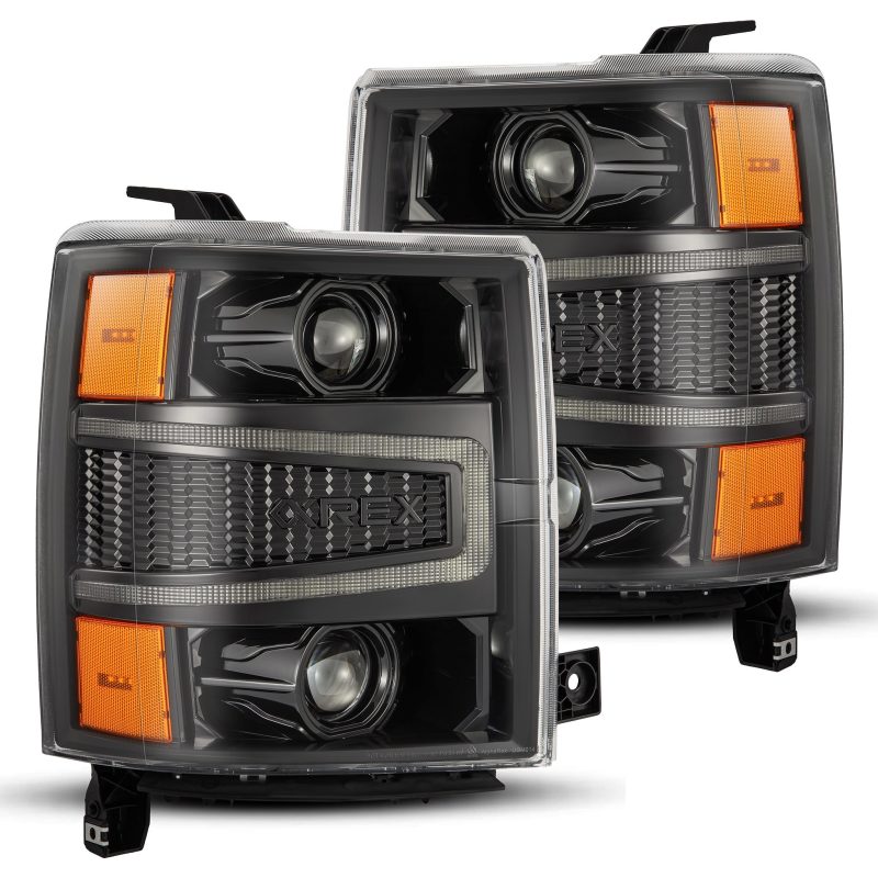 AlphaRex 14-15 Chevy 1500 PRO-Series Projector Headlights, Alpha-Black w/ Sequential Signal & DRL