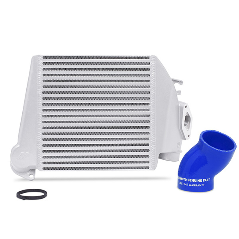 Mishimoto MMTMIC-WRX-08SLBL Top-Mount Intercooler, Silver Cooler Blue Hoses, fits Subaru WRX 2008-2014