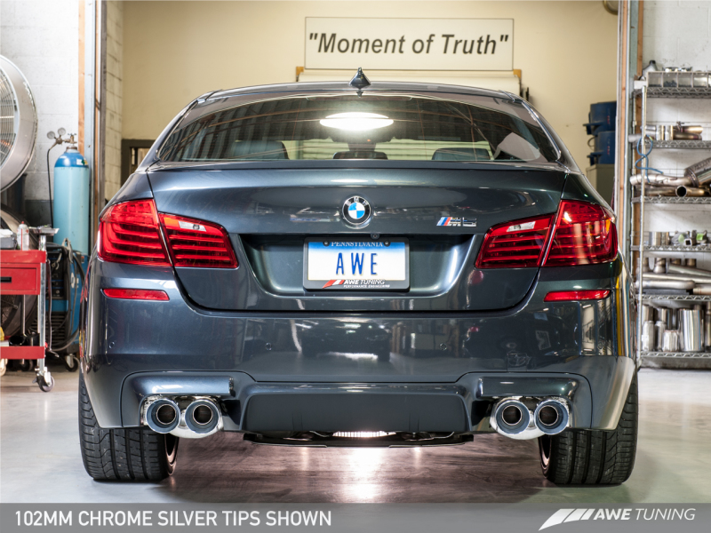 AWE Tuning BMW F10 M5 Touring Edition Axle-Back Exhaust Chrome Silver Tips thumbnail 8