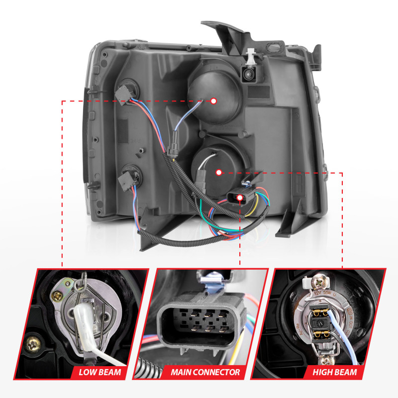 ANZO 2007-2013 Chevrolet Silverado 1500 Projector w/ Light Bar Chrome Housing w/ Sequential thumbnail 4