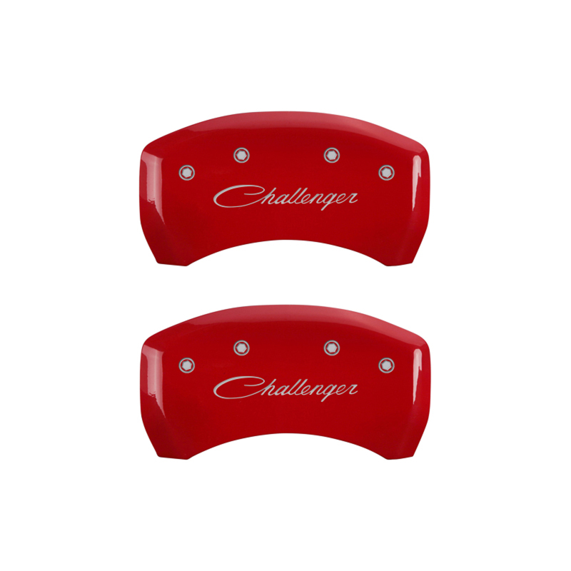 MGP 4 Caliper Covers Engraved Front & Rear Cursive/Challenger Red finish silver ch thumbnail 7