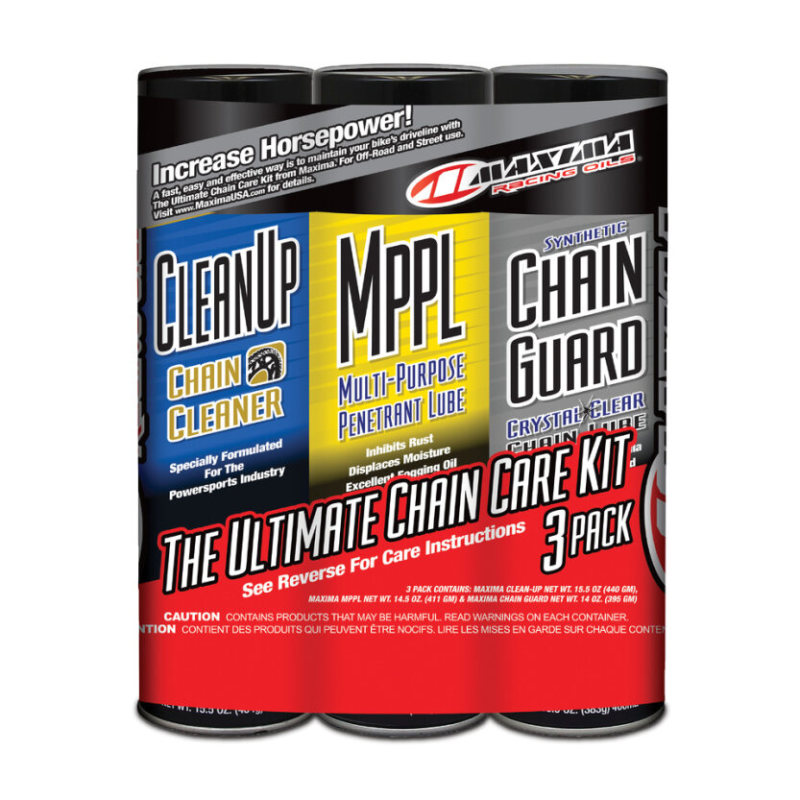 Maxima Synthetic Ultimate Chain Guard Care Combo Kit - Clean-Up/MPPL/Chain Guard 3-Pack (Aerosol)
