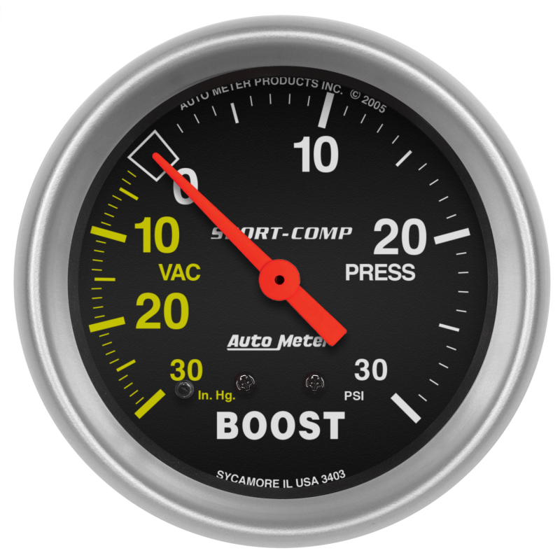 Autometer Sport-Comp 2-5/8in 30 IN HG/30 PSI Mechanical Boost/Vacuum Gauge thumbnail 4