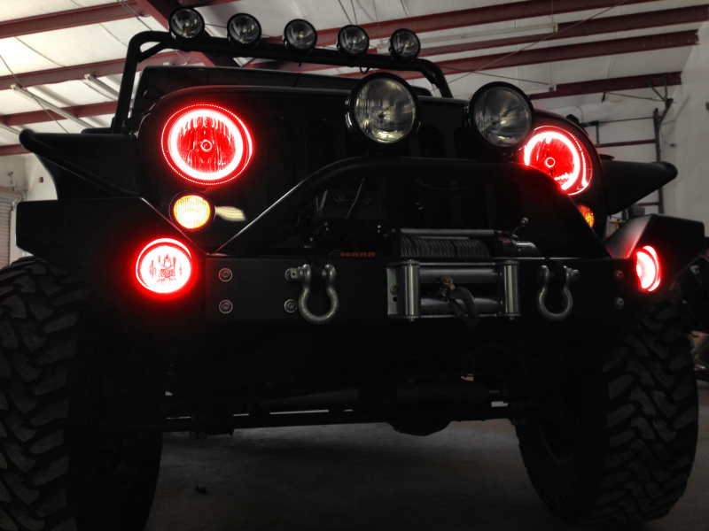 Oracle 07-17 Jeep Wrangler Surface Mount LED Headlight Halo Kit - Red thumbnail 3