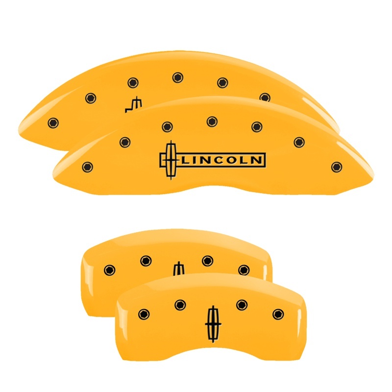 MGP 4 Caliper Covers Engraved Front Lincoln Engraved Rear Star logo Yellow finish black ch thumbnail 7